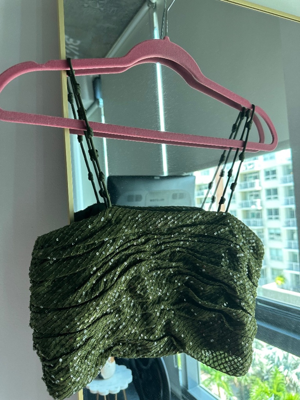 AZULU OLIVE GREEN SEQUIN SET (SARABI PANTS & CHLOE TOP) NEW WITH TAGS
